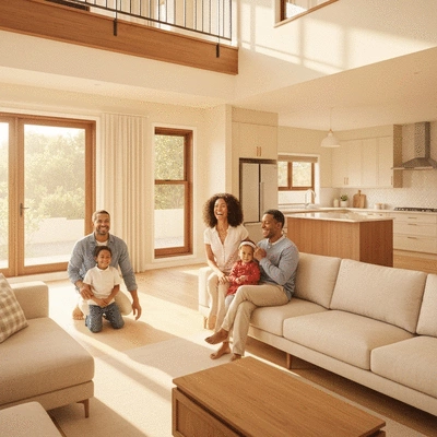 Family enjoying their new home after a knockdown rebuild