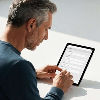 User submitting online form on tablet