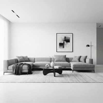 Living room transformed with modern furniture and decor