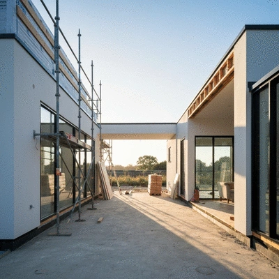 Image of a modern home undergoing a rebuild