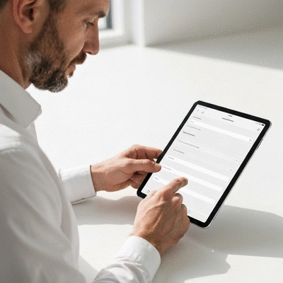 User submitting online form on tablet